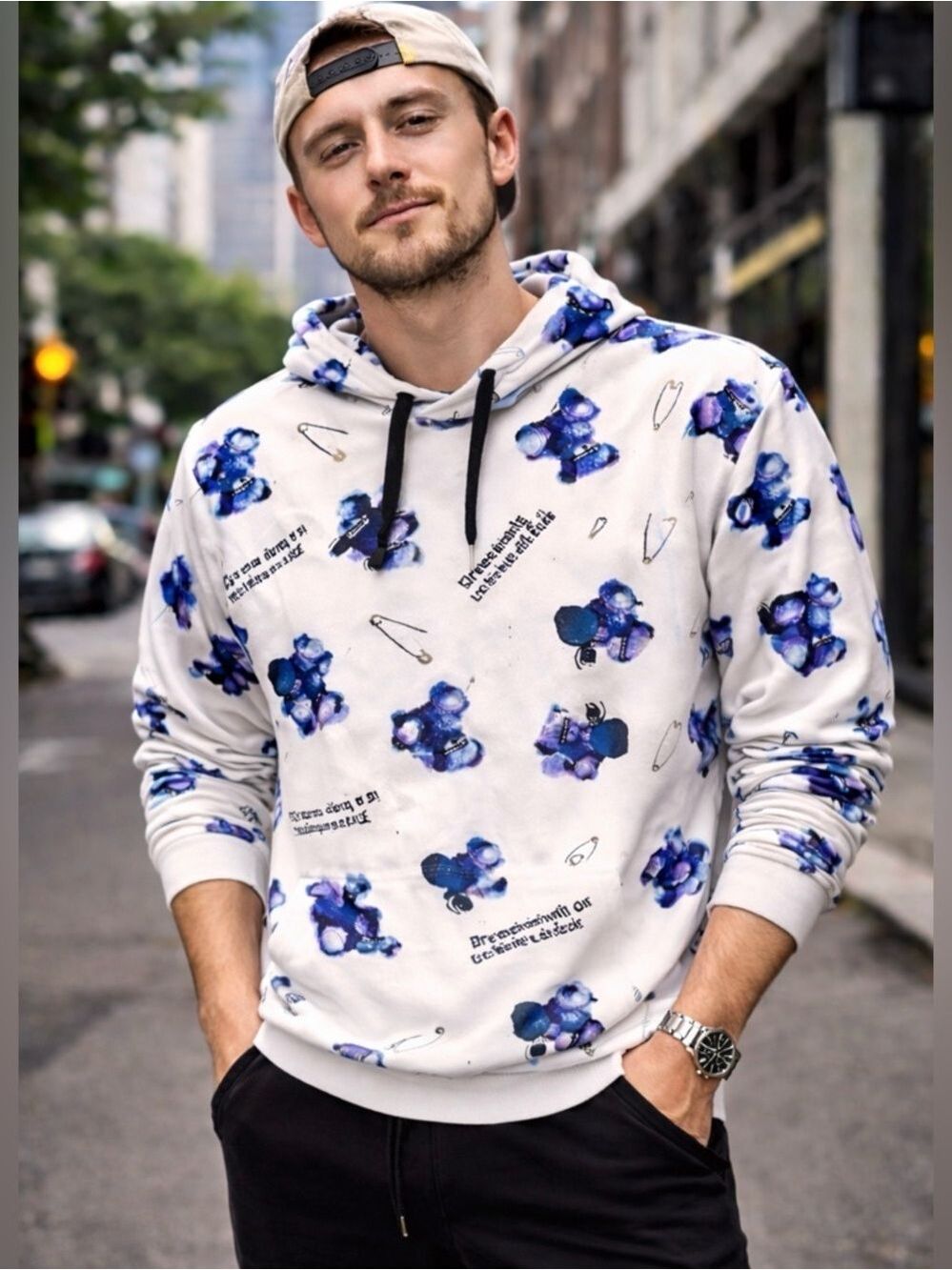 MENS SUREVE JAPANESE BEAR GRAPHIC HOODIE SIZE M LIGHTWEIGHT STREETWEAR